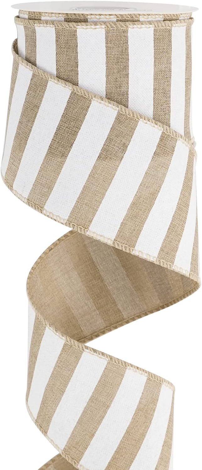 MEEDEE Burlap Ribbon with White Stripe Burlap Ribbon 2.5 Inch Wired Ribbon by MEEDEE