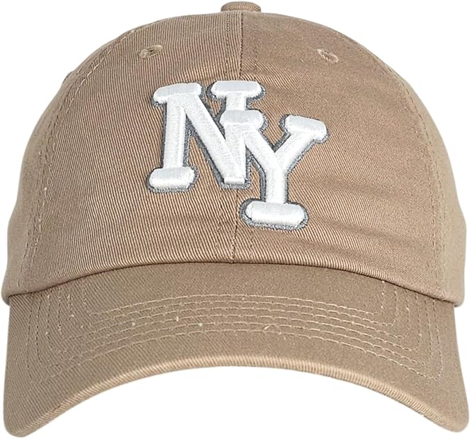 NY 3D Embroidered Cotton Dad Hat – New York Baseball Cap, Adjustable Metal Buckle Strap, Unstructured Low-Profile Style