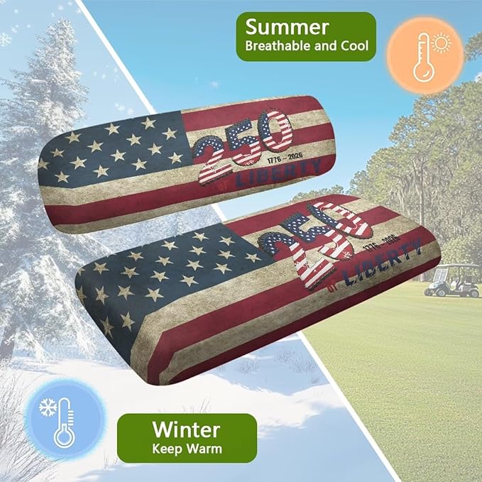 Yewatlles Retro 250th American Flag Universal Golf Cart Seat Cover Dress UP Golf Cart Durable Breathable Material Fit for Club Car, Easy to Install