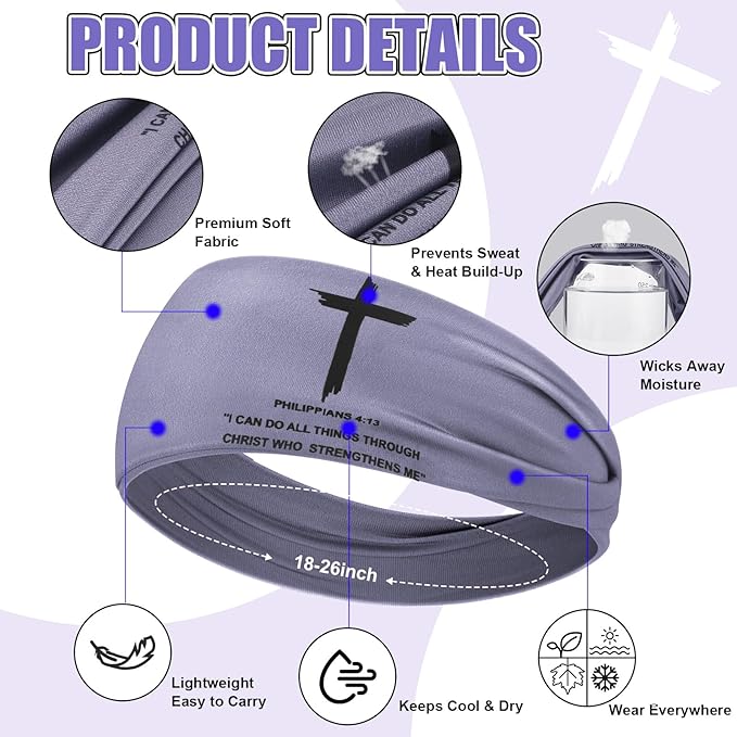 6 PCS Christian Headbands for Men Women Jesus Faith Cross Athletic Sweatbands Moisture Wicking Twist Knotted Criss Cross Hair Bands with Bible Verse Religious for Sports Workout Football Baseball