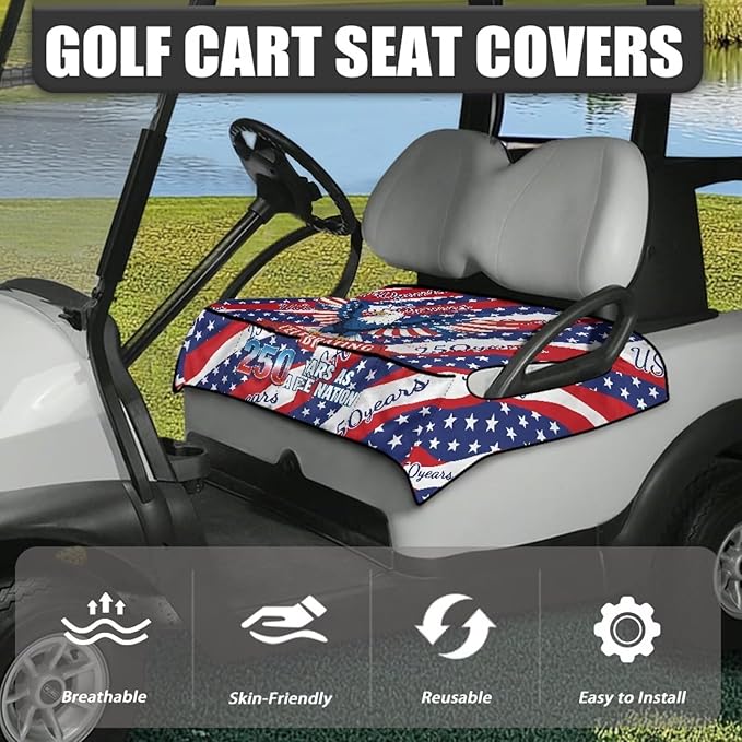 Golf Cart Seat Covers, Universal Golf Cart Seat Towel Blanket with 4 Front Pockets & Nonskid Bottom Fits for Club Car 2 Person Seats Golf Carts