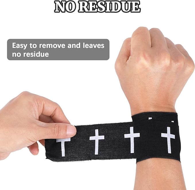 2Pcs Pre-Wrap Black Christian Athletic Wrist Tape 2 Inch Wide, Soccer Baseball Drip Wrist Tape Cross Socks Accessories Drip Youth, Sport Supplies for Football Sports Baseball Gymnastics Athlete Injury