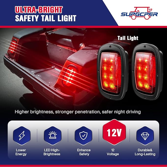 12V Deluxe Club Car DS LED Light Kit, for 1993-UP DS Gas&Electric, Golf Cart Headlight Taillight Kit with Wire Harness Turn Signal Kit Horn Brake Pad, Golf Cart Street Legal Light Kit