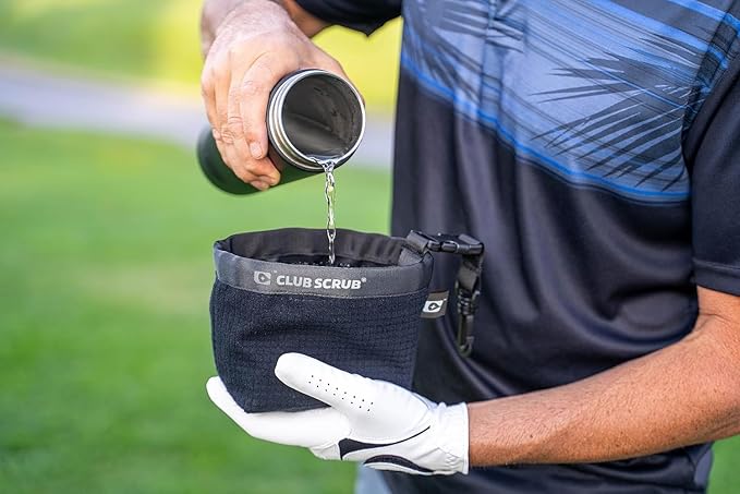 Club Scrub Golf Club and Golf Ball Cleaning Bag, Waterproof Clean Face Technology Liner, Detachable Clip, Machine Washable, Cleans Club Grooves, Dry Exterior (Neoprene or Microfiber Option Available)