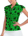 Soneven Womens Petal Sleeve Golf Shirts Moisture Wicking Lady Golf Apparel Print Tennis Sport T Shirt