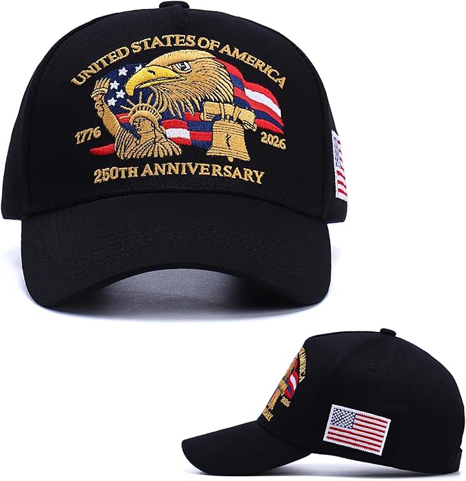 250th Anniversary Patriotic Baseball Cap (1776-2026) Embroidered USA Hat, Adjustable Unisex Bicentennial Gift