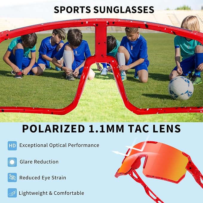 YDAOWKN Kids Sunglasses Youth Baseball Sunglasses Boys Girls Softball Cycling UV400 Protection Sports Goggles