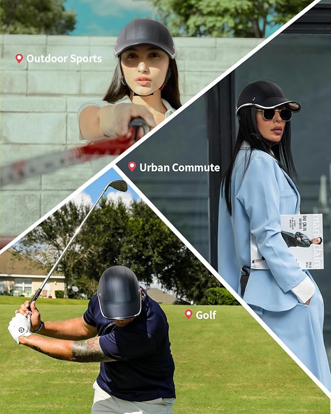 Adult Baseball Cap Helmet - Urban Style for Golf, Low Profile Urban Commute PU Retro Leather Hat for Men & Women