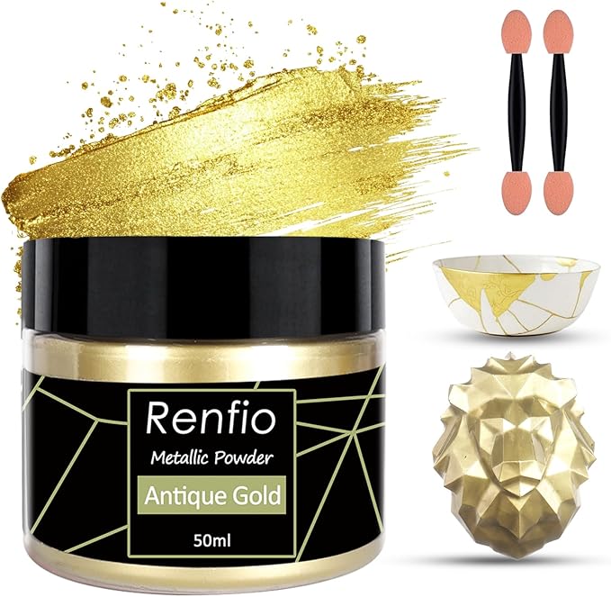 Renfio Metallic Pigment Powder, 50ml Antique Gold Resin Color Pigment by Renfio