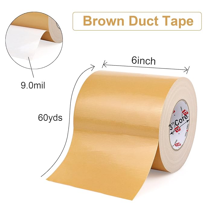BOMEI PACK 6" Tan Beige Duct Tape 6 Inch, Heavy Duty Light Brown Wide Roll Tape - Image 2