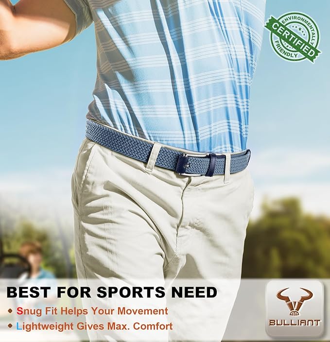 BULLIANT Belt for Men 2Pack,Mens Gift Stretch Braided Web Belt Elastic for Casual Golf Jeans,1 3/8"