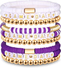 NLCAC 9 Pack Game Day Bracelets Stackable Heishi Beaded Stretchy Bracelet Preppy Jewelry Baseball Football Team Bracelets Sports Fan Accessories Gifts