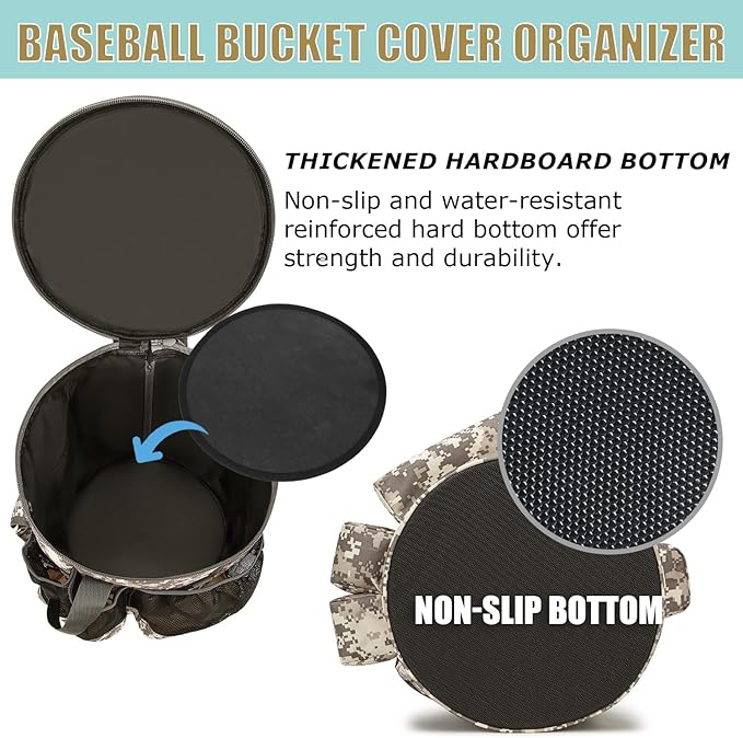 Baseball Bucket Bag Baseball Coaching Accessories Organizer Tactical Style Softball Bucket Bag with Anti-Slip Bottom, Multiple Pockets for Bat, Gloves, Scoreboards