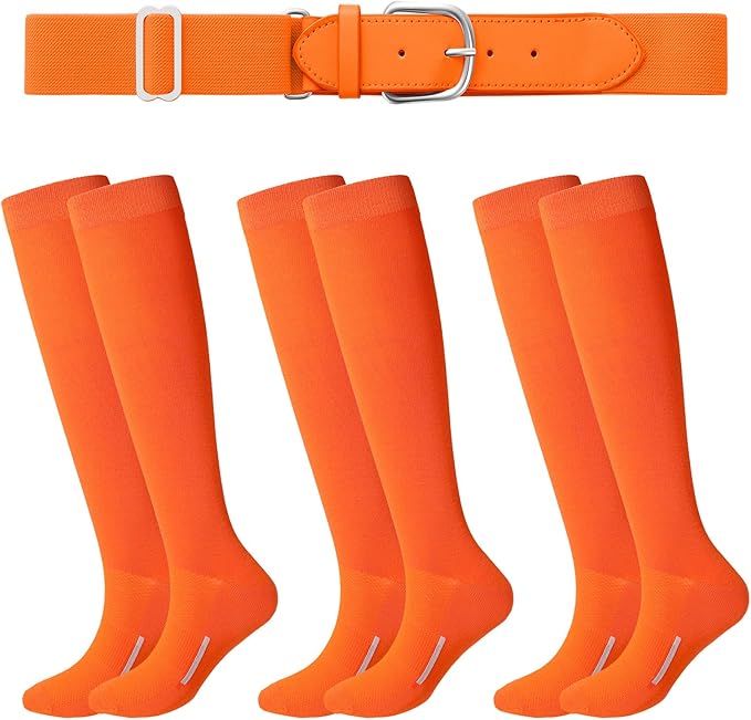 Haysandy Baseball or Softball Sock and Belt Combo Set 3 Football Baseball Socks with Softball Belt for Youth Boys Kids