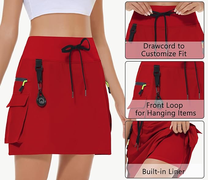 MIVEI Skorts for Woman - Hiking Cargo Skorts with Zipper Pockets, High Waisted Quick Dry Golf Workout, Dressy Casual