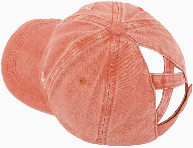 Criss Cross Ponytail Hat Women Washed Distressed Baseball Caps Adjustable High Messy Bun Ponycap