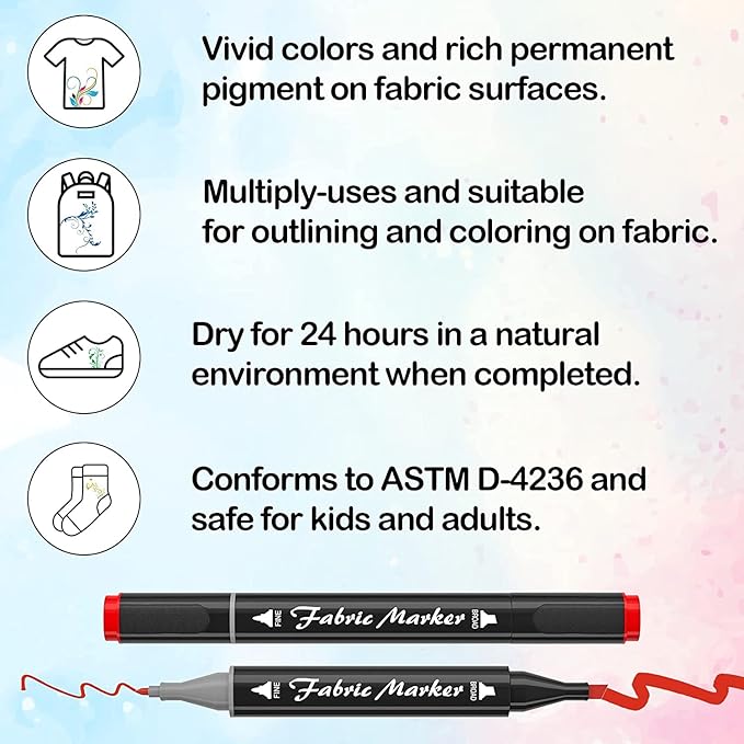 Shuttle Art Fabric Markers Pens, 40 Colors Dual Tip Fabric Markers Permanent No - Image 3