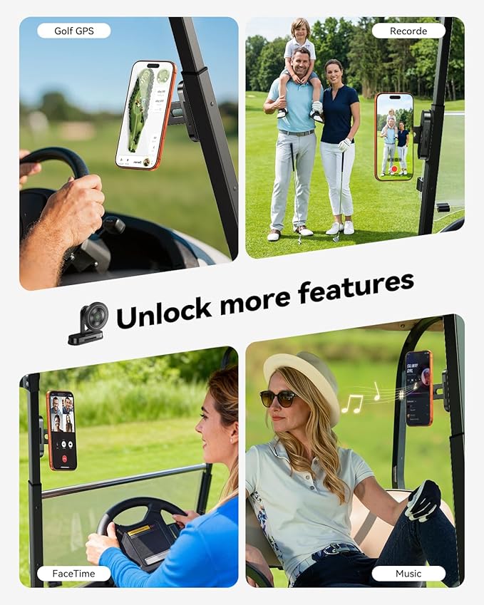 Rocoren Magnetic Golf Cart Phone Holder, Phone Mount Compatible with MagSafe iPhone 17-12, Golf Cart Accessories for EZGO, Club Car, Yamaha, Icon, Golf Gifts for Men Women Him Birthday Valentines Day