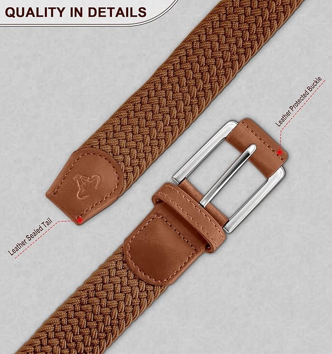 BULLIANT Belt for Men 2Pack,Mens Gift Stretch Braided Web Belt Elastic for Casual Golf Jeans,1 3/8"
