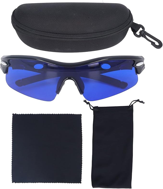 Golf Ball Finder Glasses, Polarized Blue Lens UV Proof Sun Protection Grass Filter with Glasses Cloth and Storage Bag, Ball Finding Filtering Sunglasses for Golfers(Black)