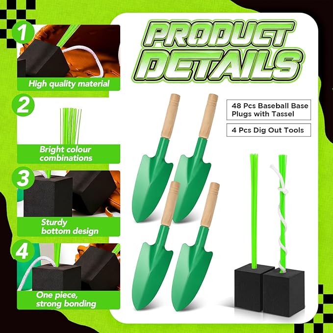 Shappy 48 Pcs Base Plugs Baseball Base Anchors with Tassel Heavy Duty Rubber Plug Dig Tools for Baseball Field Softball Drill