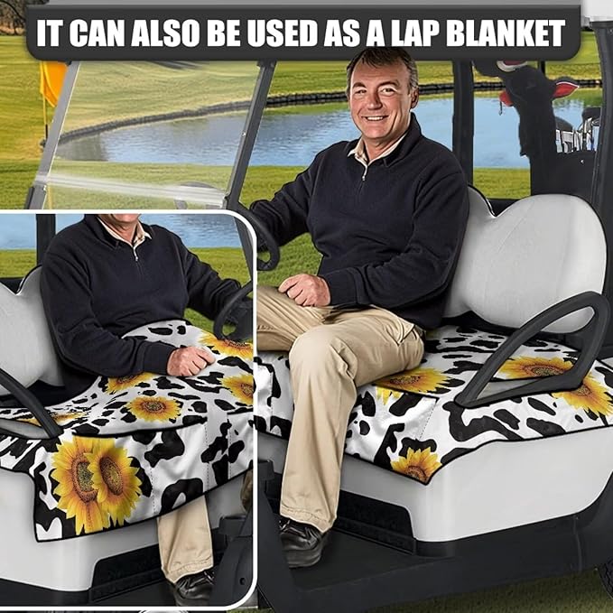 Golf Cart Seat Covers, Universal Golf Cart Seat Towel Blanket with 4 Front Pockets & Nonskid Bottom Fits for Club Car 2 Person Seats Golf Carts