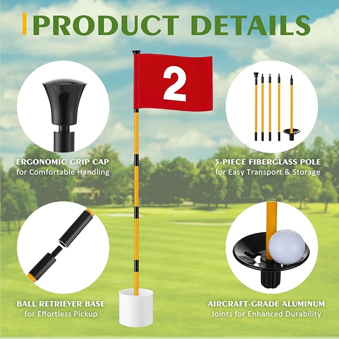 Golf Flag Stick 6ft, 3 Set Putting Green Flags with Hole Cup & Flagstick, Numbered Pin Flags for Backyard Yard Driving Range Chipping Green, Practice Accessories Gift for Men(Red)