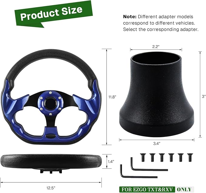 Golf Cart Accessories Steering Wheel D-bottom and Golf Adapter For EZGO TXT & RXV Golf Carts Adapter Skid-(BLUE)