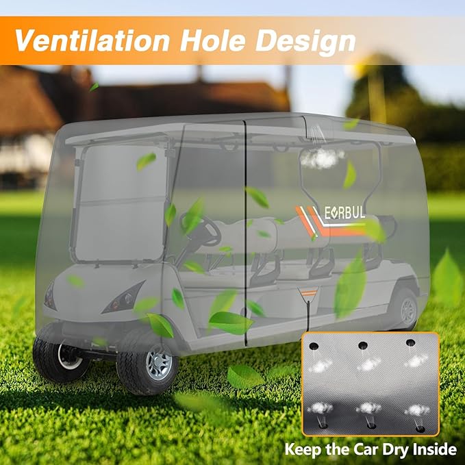 EVRBUL Golf Cart Cover 6/4+2 Passenger Heavy Duty 420D Waterproof Golf Cart Covers with Three Zipper Doors Compatible with EZGO, Club Car, Yamaha Golf Carts, Windproof Sunproof Golf Carts Cover (Gray)