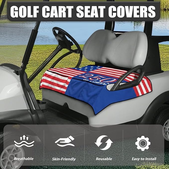 Golf Cart Seat Covers, Universal Golf Cart Seat Towel Blanket with 4 Front Pockets & Nonskid Bottom Fits for Club Car 2 Person Seats Golf Carts