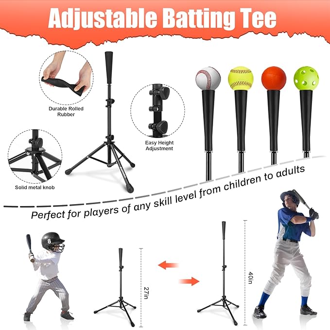 BaseGoal 6'×6' Baseball Softball Practice Net,Baseball Backstop,with Batting Tee,Ball Caddy,for Hitting Pitching Batting Catching with Bow Frame,Bonus Strike Zone,Target,Portable and Foldable
