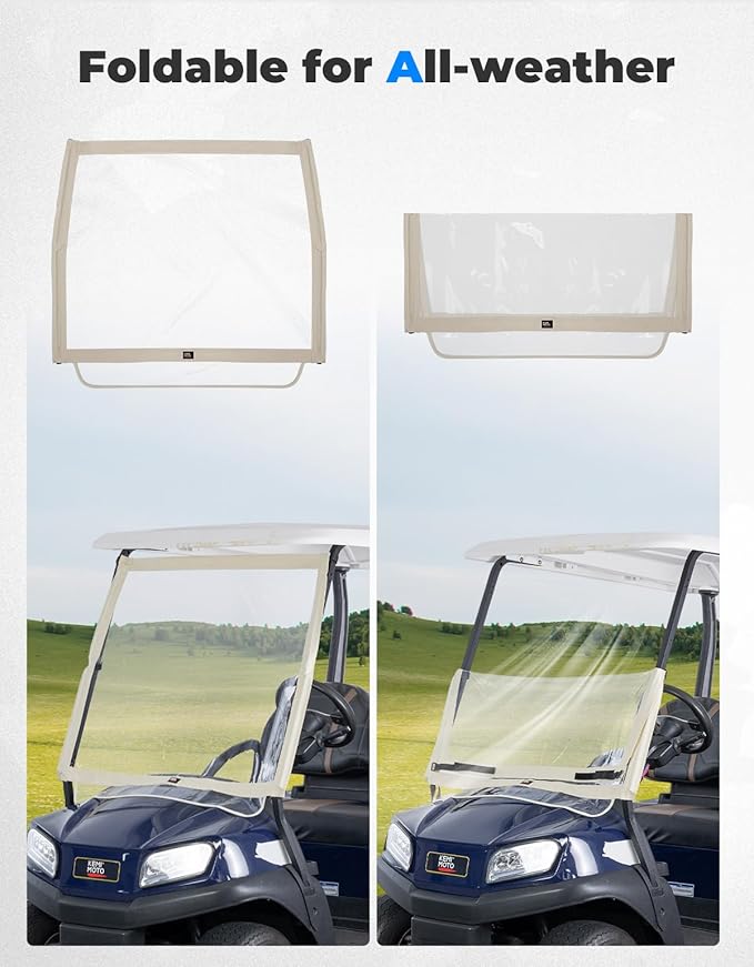 KEMIMOTO Foldable Golf Cart Windshield Compatible with Club Car DS, Tempo, Precedent, Portable Lightweight PVC Golf Cart Windshield