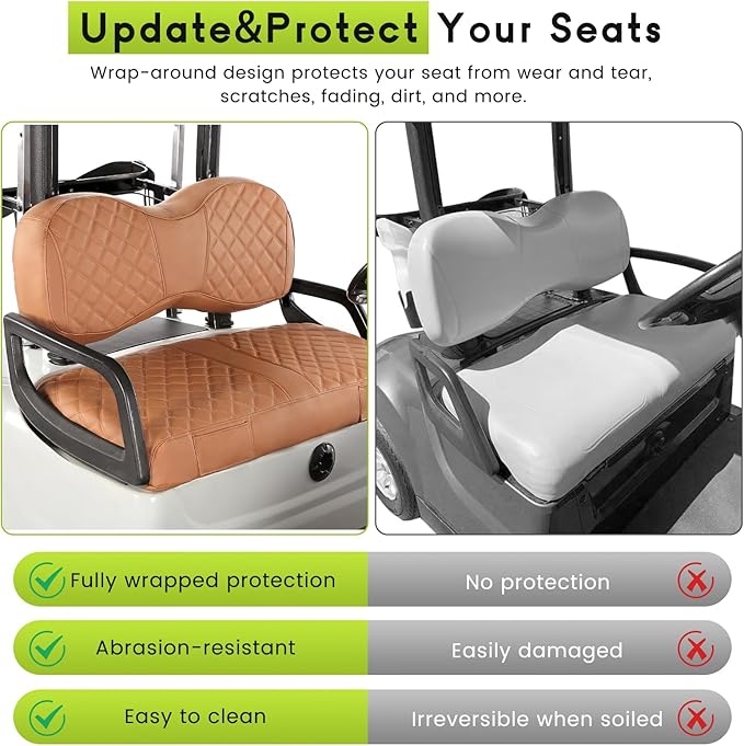 Golf Cart Seat Covers Fit Yamaha Drive G29 2007-2016 Vinyl Leather Front Seat Cover for OEM Ordinary Cushions No Nail Gun Easy to Install & Clean Vinyl Leather Seat Cushion Covers Brown