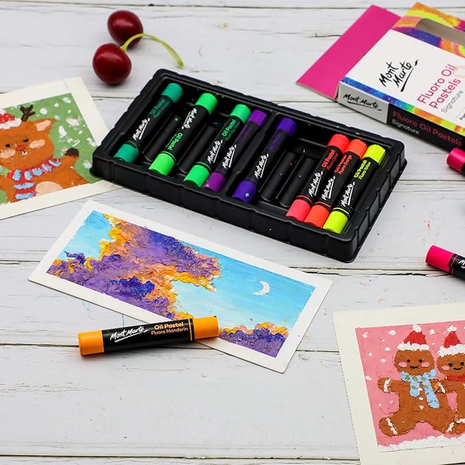 Mont Marte Fluoro Oil Pastels Signature 12pc, 12 Assorted Colors, Vibrant Oil - Image 2