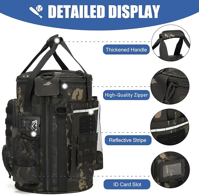 Baseball Bucket Bag 6 Gallon Bucket Cover Organizer w/Padded Seat tactical Softball Coaches Bag for Balls, Bat, Gloves, Scoreboards