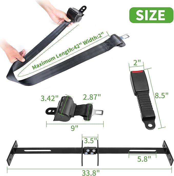 10L0L Universal Retractable Golf Cart Seat Belt Kit with Bracket for Yamaha EZGO,Club Car DS Precedent,Front and Rear Seats Golf Cart Seat Belts