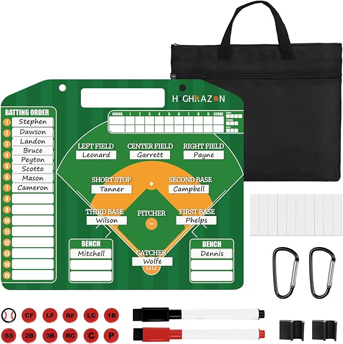 Magnetic Baseball Lineup Board with Bag - Dry Erase Coaching Board for Baseball,Softball Lineup Cards Marker Boards,Baseball Lineup Board for Dugout,Baseball Clipboard for Coaches