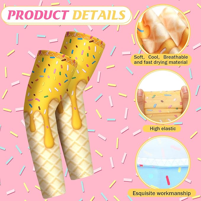 JaGely 16 Pairs Ice Cream Arm Sleeves for Kids UV Sun Protection Football Basketball Baseball Compression Long Sleeves Youth