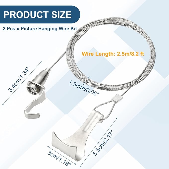uxcell 2Pcs Picture Hanging Wire Kit, 2.5 m x 1.5 mm Heavy Duty Picture Hangers - Image 2