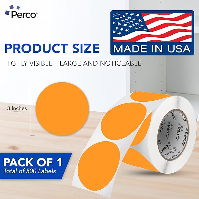 Perco Fluorescent Orange 3-Inch Round Circle Dot Sticker Labels - Image 2