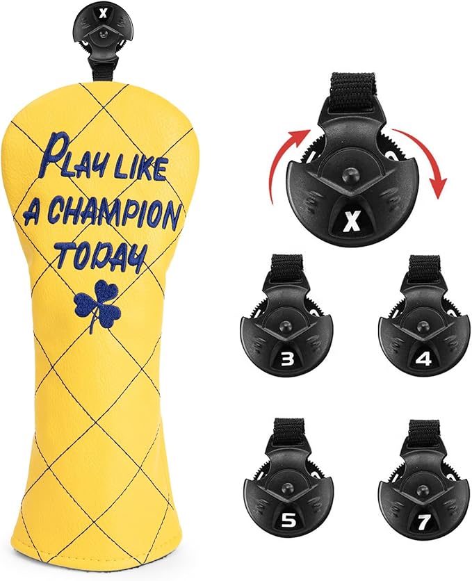 Golf Headcovers Play Like A Champion Today Golf Club Head Covers Advanced Embroidery Premium Leather Driver Headcovers Fairway Wood Covers Hybrid Cover Golf Mallet Putter Cover for DF3 OZ1