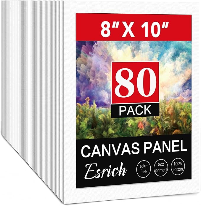 ESRICH Canvas Boards for Painting 8x10, 80 Pack Painting Canvas, Primed Cotton by ESRICH