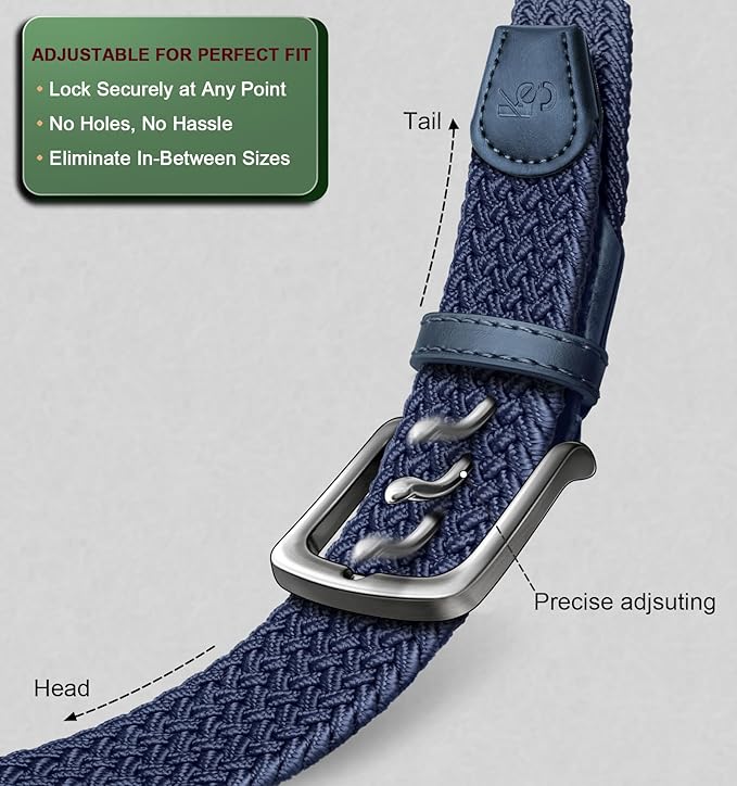 KEMISANT Men's Golf Belt 2 Pack-Braided Woven Stretch Belt for Gift Men Casual Jeans Sports Work 1 3/8"