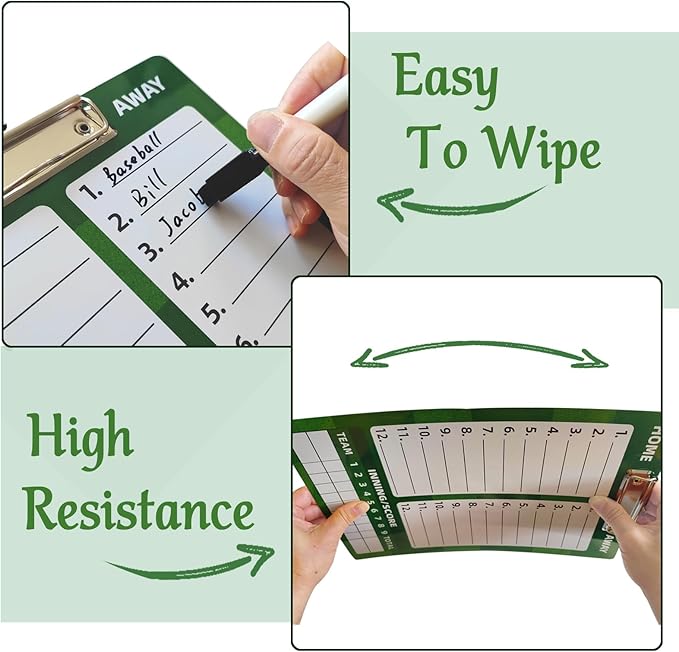 Dry Erase Coaches Clipboard， Reuse Baseball Dry Erase Coaching Board Double-Sided Baseball White Board for Coaches Writable and Erasable Coaching Board (Baseball)