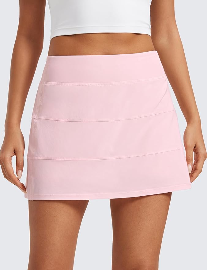 CRZ YOGA High Waisted A line Golf Skirts for Women - Mini Lined Tennis Casual Work Skorts with 3 Pockets