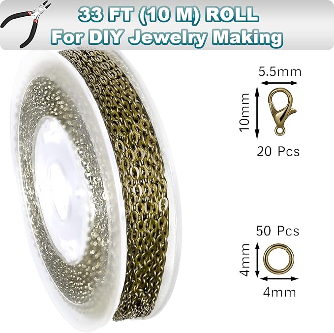 Jishi 33ft Link Cable Chain Roll 2mm, Bronze Chain - Image 2