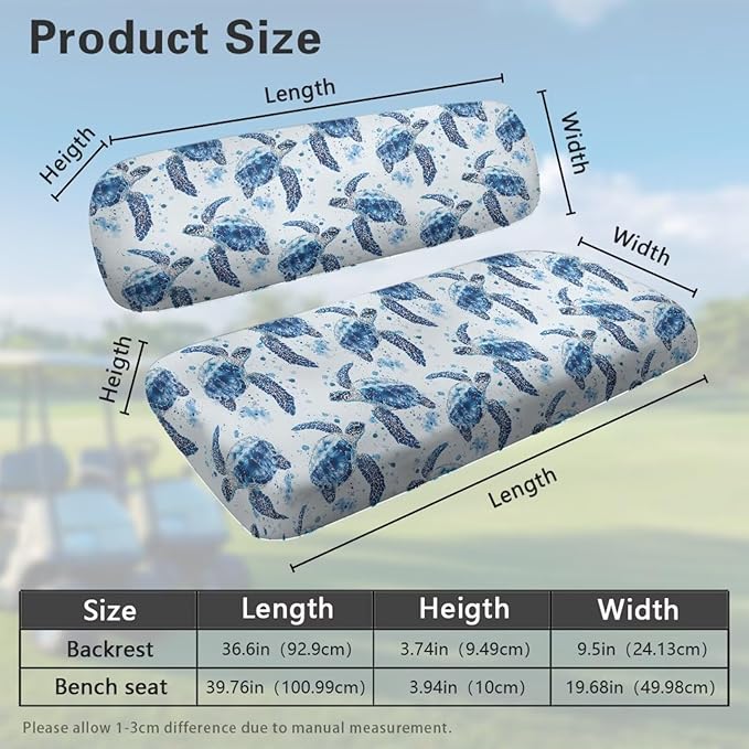 Yewatlles Sea Turtle Pattern Glacier Cart Seat Covers for Club Car,Golf Carts Ordinary Front Seats,Breathable Washable Polyester Cloth Renew Your Golf Cart