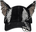 Shyyween Y2K Grunge Hat with Ears Bunny Ear Hat Cat Distressed Denim Baseball Cap Iron Ring Punk Outfit for Women Accessories