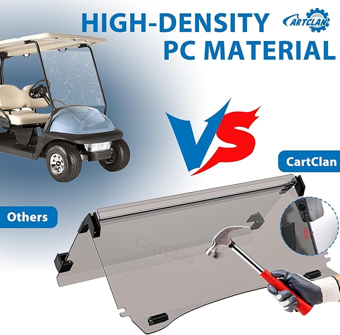 Golf Cart Windshield, Club Car Windshield with Windshield Clips Suitable for 2004-Up Club Car Precedent/Onward/Tempo Golf Carts, PC UV Resistant, Club Car Foldable Windshield Replacement