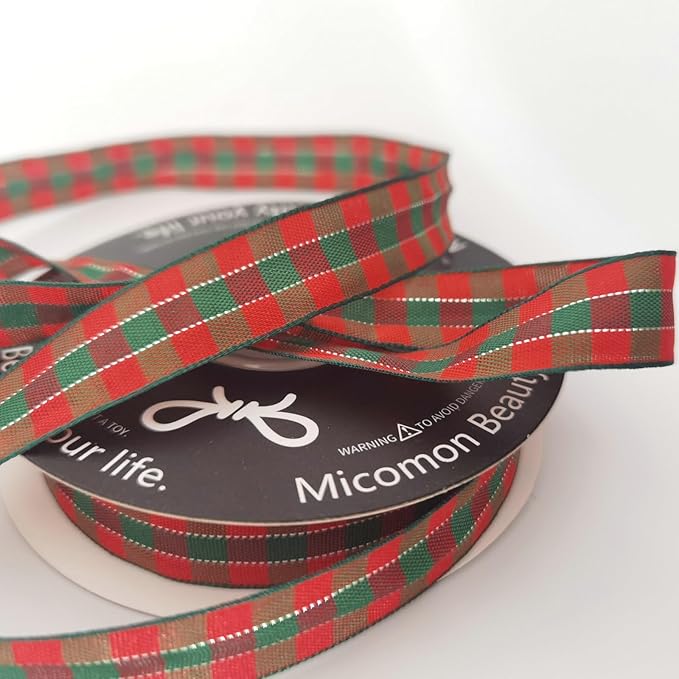 Micomon Christmas Ribbon Gingham Checkered Ribbon 25 Yards Plaid Ribbon - Image 7